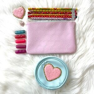 Pink Heart Pencil Case Bundle Heart Pouch Pencils/Grips Pins
